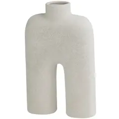 13" Arched Abstract White Ceramic Vase