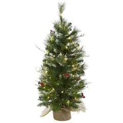 3ft. Pre-Lit Artificial Christmas Tree with Berries, Clear Lights