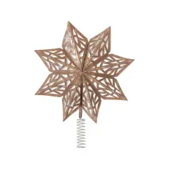 Hello Honey&reg; 14.5" Brown & Gold Decorative Paper Star Tree Topper with Snowflake Pattern