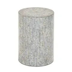 20" Multicolor Shell & Wood Contemporary Accent Table