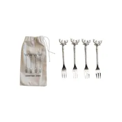 Hello Honey&reg; 5.5" Nickel Finish Reindeer Handle Appetizer Forks