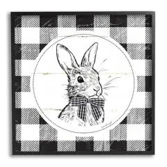 Stupell Industries Detailed Easter Bunny Drawing Spring Plaid Border Framed Giclee Art Black