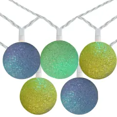 10ct. Green, Yellow & Blue LED Sparkle Globe String Lights with White Wire
