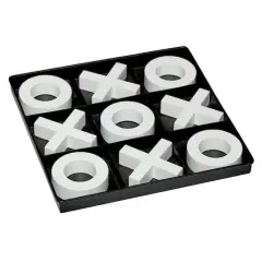 Black & White Wood & Metal Tic-Tac-Toe Modern Game Set