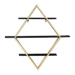 Hello Honey&reg; Wood & Gold Diamond Wall Shelf Black