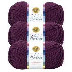 3 Pack Lion Brand&reg; 24/7 Cotton&reg; Yarn Eggplant