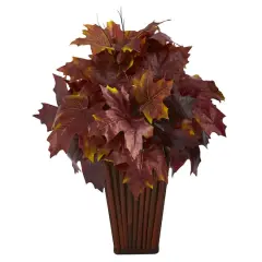 19" Autumn Maple Leaf Plant in Decorative Planter