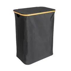 Household Essentials 29" Black Sleek Laundry Hamper with Dual Mesh Liners & Lid