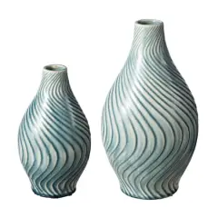 Glitzhome&reg; Spiraling Artistry Turquoise Ceramic Modern Vase Set