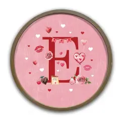 Valentine Things Monogram Round Brown Framed Print E