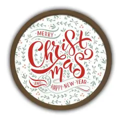 Faded Merry Christmas & Happy New Year Round Wall Art in Brown Frame
