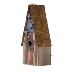 Glitzhome&reg; Distressed Wood & Metal Patriotic Bird House with Stars