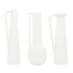 CosmoLiving by Cosmopolitan Set of 3 White Ceramic Modern Vase, 17", 16", 16"