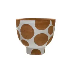 Hello Honey&reg; 9" White & Brown Polka Dot Terra Cotta Pot