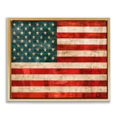 Stupell Industries US American Flag Rustic Pattern Floater Framed Art Gold