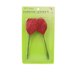 JAM Paper 2.25" Glitter Floral Leaves, 50ct. Red