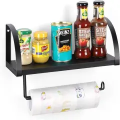 NEX&trade; 15" Wall Mounted Paper Towel Holder with Wood Shelf Black
