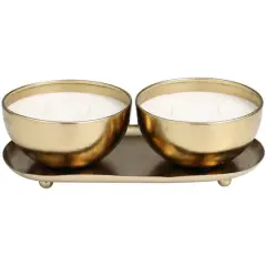 English Garden Scented 2-Wick Candles in Gold Bowls Set