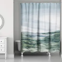 Navy and Green Abstracted Landscape 71" x 74" Shower Curtain