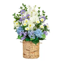 2.5ft. Artificial Mixed Flower & Hydrangea Arrangement in Hyacinth Weave Basket