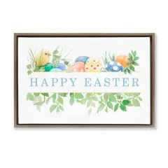 Stupell Industries Floral Happy Easter Floater Framed Art Brown