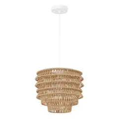 Hello Honey&reg; 15.25" Natural Boho Handwoven Paper Rope & Metal Ceiling Pendant Lamp