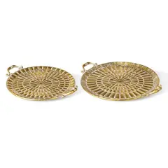 Glitzhome&reg; Gold Round Metal Embossed Decorative Trays Set