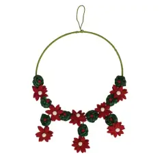 Hello Honey&reg; 13.75" Red & Green Handmade Wool Felt Flower Wreath