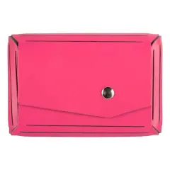  JAM Paper Italian Leather Business Card Holder Case with Angular FlapFuchsia Pink