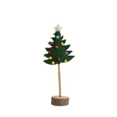 Hello Honey&reg; 15" Star-Topped Handmade Wool Felt Tree with Pom Poms, Jingle Bells & Wood Slice Base