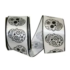 JAM Paper 2.5" x 10yd. Black & White Day of the Dead Wired Ribbon