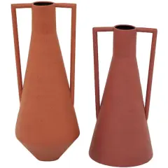 Orange Metal Vase with Handles Set of 2 12", 14"