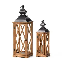 Glitzhome&reg; Farmhouse Antique Diamond Wood & Metal Lanterns Set