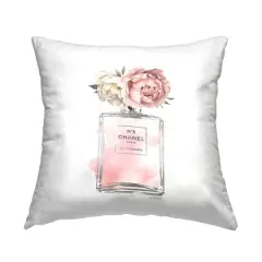 Stupell Industries Soft Vintage Flowers Pink Fragrance Fashion Bottle Throw Pillow, 18" x 18"