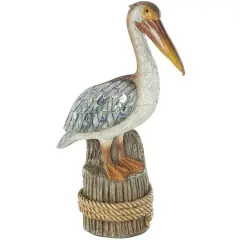 14" Teal Textured Pelican Sculpture with Brown Block