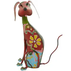 17" Multicolor Metal Dog Garden Sculpture with Floral Pattern