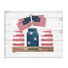Stupell Industries Rustic Patriotic Jars American Pride Flag Design Canvas Wall Art