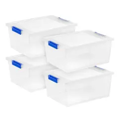 IRIS&reg; 12qt. Clear Deep Storage Boxes with Lids & Blue Latches, 4ct.