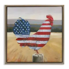 Stupell Industries American Flag Rooster Floater Framed Art Brown