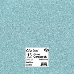 PA Paper&trade; Accents Glitter 12" x 12" Cardstock, 15 Sheets Sky Blue