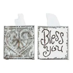 Hello Honey&reg; 6.5" Wood & Metal "Bless You" Tissue Box Cover
