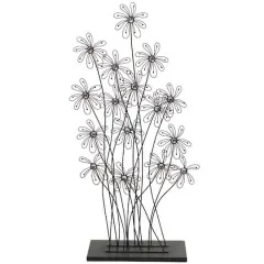 40" Black Metal Floral Sculpture with Crystal Embellishments