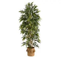 75" Bamboo Artificial Tree in Handmade Natural Jute Planter with Tassels