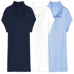 Galaxy by Harvic Short Sleeve Stretch Girl&rsquo;s Pique Polo Shirt 3 Pack Navy/Light Blue/White