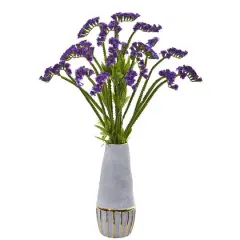 23" Baby's Breath Artificial Arrangement in Oval Vase with Gold Trimming Purple