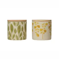 Hello Honey&reg; 4" Hand-Stamped Floral Stoneware Jar Set with Bamboo Lids