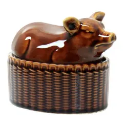 Martha Stewart 6" Brown Ceramic Pig Oval Baker