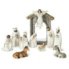Glitzhome&reg; 11 Piece Ivory Nativity Figurine Set