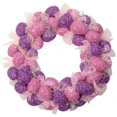 Glittered Pink and Purple Easter Egg Wreath 20" Unlit