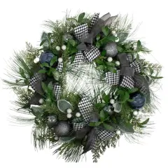 24" Houndstooth & White Berries Artificial Christmas Wreath
